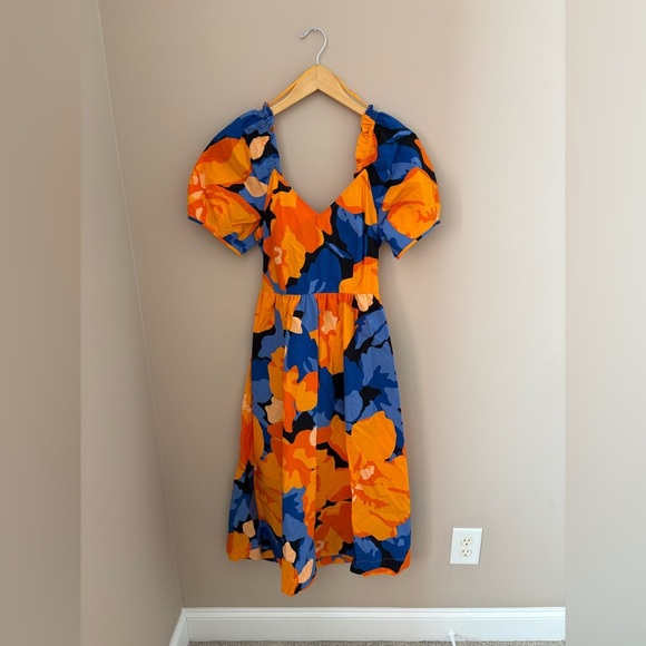 Tabitha Dresses & Skirts - Tabitha Brown Bold Orange and Blue Midi Dress Size 4 NWOTs